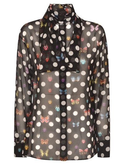 Shop Versace See-through Printed Blouse In Black/multicolor