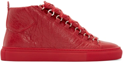 Balenciaga Red Cracked Leather Arena High-top Sneakers