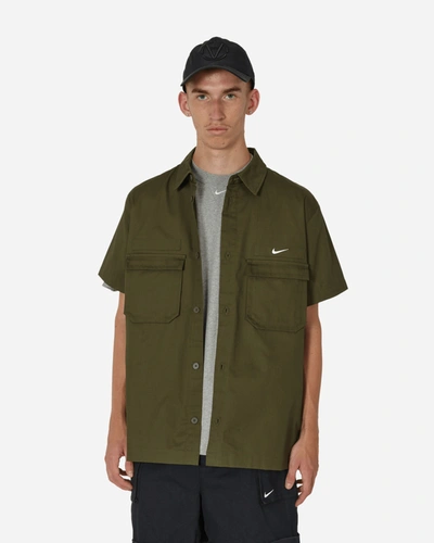 Shop Nike Woven Military Shortsleeve Button-down Shirt Cargo Khaki In Multicolor