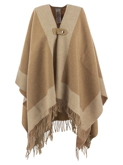 Shop Woolrich Wool-blend Cape With Contrasting Details In Beige