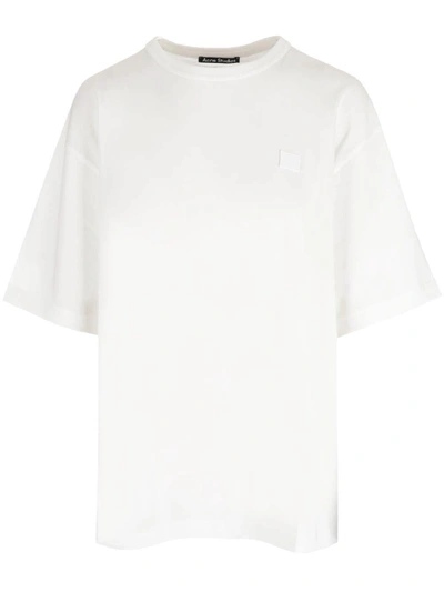 Shop Acne Studios Face Logo Patch Crewneck T-shirt In Optic White