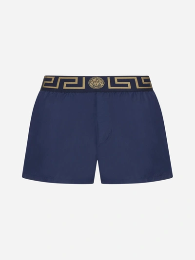 Shop Versace Greca And Medusa Swim Shorts In Blue