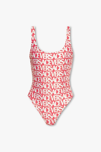 Shop Versace One-piece Swimsuit In Pink/neutrals