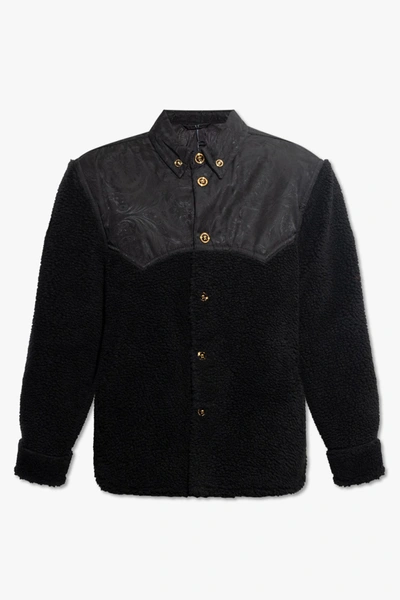 Shop Versace Faux Fur Jacket In Black