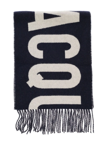 Shop Jacquemus L?charpe Blue Oversize Scarf With Jacquard Motif In Wool Man In Navy