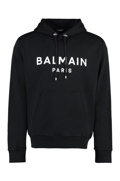 Shop Balmain Cotton Hoodie In Black