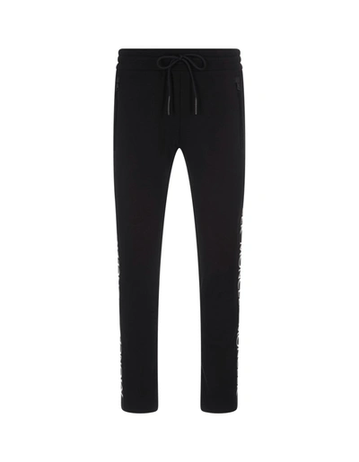 Shop Moncler Black Sports Trousers With Logo Bands In Gros Grain In Nero