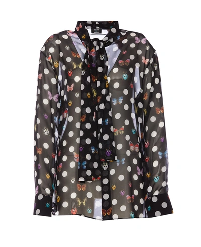 Shop Versace Butterfly And Polka Dot Print Shirt In Black