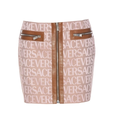Shop Versace Allover Mini Skirt In Pink
