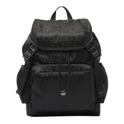 Shop Versace All Over Logo Backpack In Black