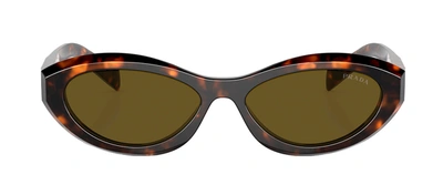 Shop Prada Pr 26zs 16k08z Oval Sunglasses In Brown
