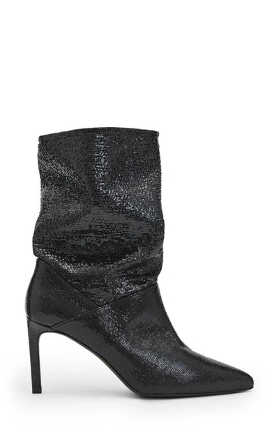 Allsaints Orlana Pointed Toe Boot In Metallic Black