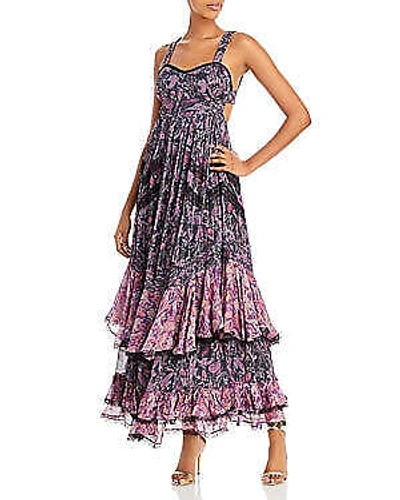 Pre-owned Rococo Sand Printed Tiered Maxi Dress In Black