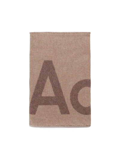 Shop Acne Studios Logo Wool Scarf In Camel Brown