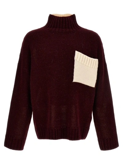 Shop Jw Anderson J.w. Anderson Logo Embroidery Two-color Sweater In Bordeaux
