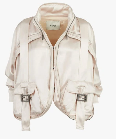 Shop Fendi Satin Cargo Jacket In White