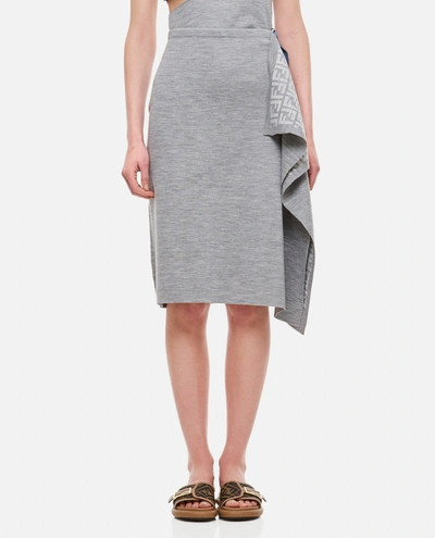 Shop Fendi Wool Ff Midi Skirt In Grey
