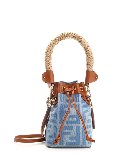 Shop Fendi Mini Ff Bucket Bag In Light Blue
