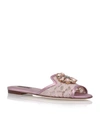 Dolce & Gabbana Embellished Corded Lace And Lizard-effect Leather Slides In Antique Rose