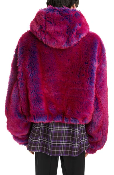 Shop Givenchy Hooded Crop Faux Fur Jacket In Pink/ Blue