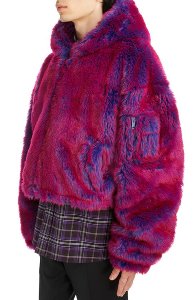 Shop Givenchy Hooded Crop Faux Fur Jacket In Pink/ Blue