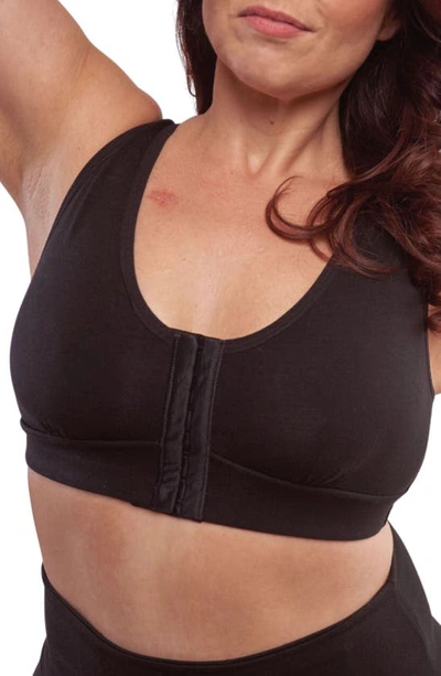 Shop Anaono Rora Post-surgery Front Close Pocketed Bralette In Black