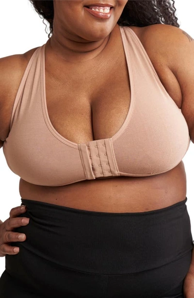 Shop Anaono Rora Post-surgery Front Close Pocketed Bralette In Sand