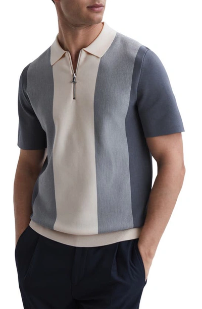 Shop Reiss Milton Colorblock Zip Polo Sweater In Airforce Blue/ecru