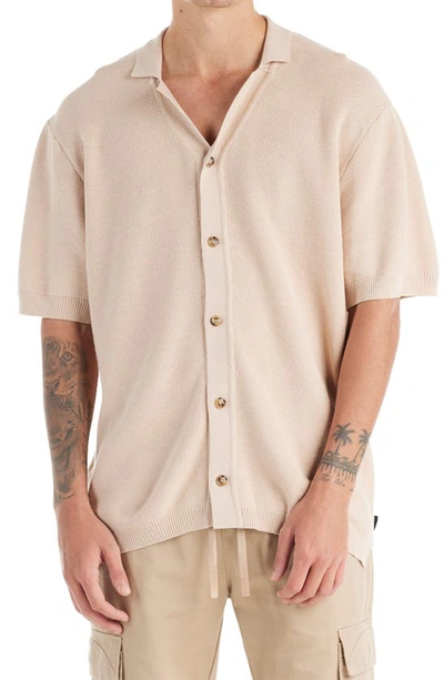 Shop Nana Judy Morrison Cotton Knit Button-up Shirt In Beige
