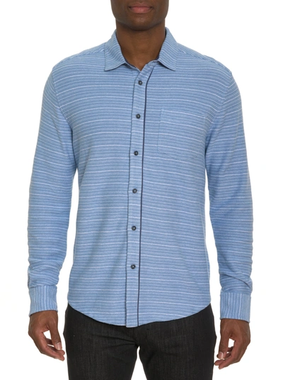 Shop Robert Graham Adler Long Sleeve Button Front Knit Shirt In Light Blue