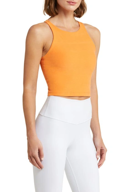 Shop Beyond Yoga Spacedye Refocus Racerback Crop Tank In Mellow Apricot Heather