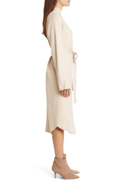 Shop Zoe And Claire High Neck Tie Belt Sweater Dress In Almond