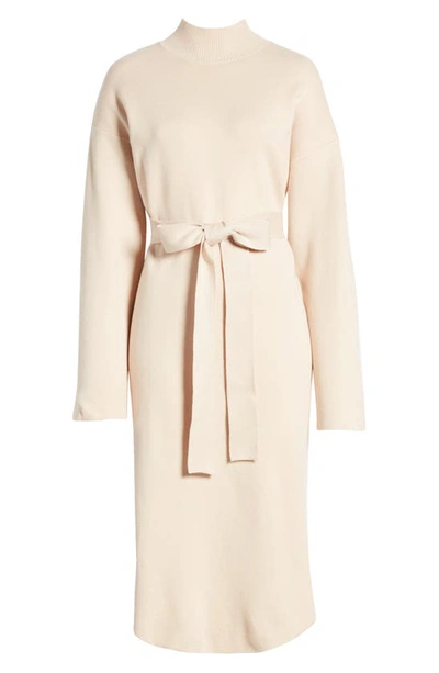 Shop Zoe And Claire High Neck Tie Belt Sweater Dress In Almond