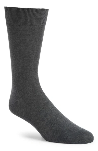 Shop Canali Solid Cotton Dress Socks In Charcoal