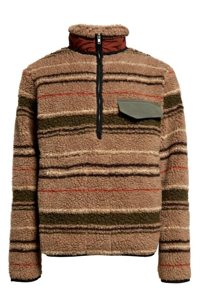 Shop Ranra Thjorsar Stripe Fleece Half Zip Pullover In Stripy Brown