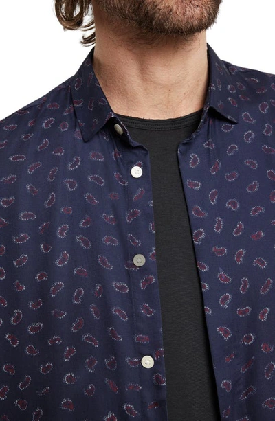 Shop John Varvatos Loren Paisley Short Sleeve Modal Button-up Shirt In Navy