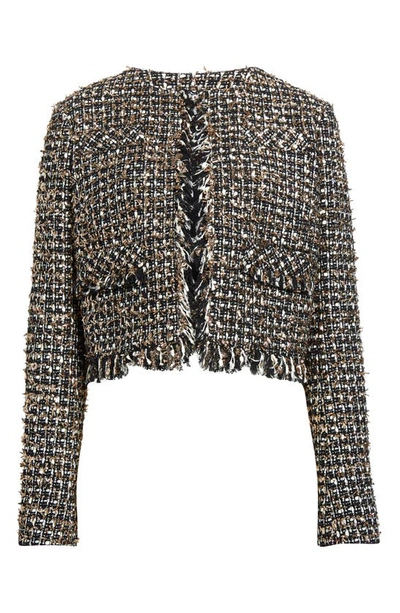Shop Jason Wu Collection Tinsel Tweed Cotton Blend Crop Jacket In Black/ Chalk/ Gold