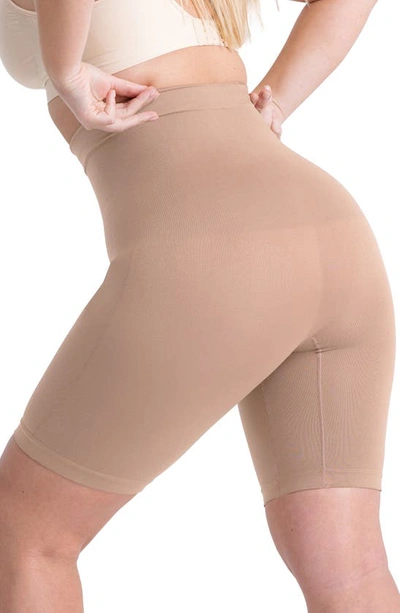 Shapermint Essentials High Waist Shaper Shorts In Oatmeal