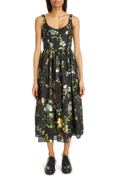 Shop Erdem Floral Sleeveless Linen & Silk Blend Dress In Black