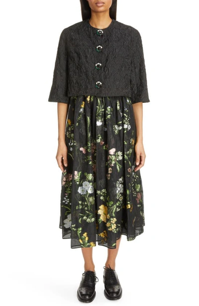Shop Erdem Floral Sleeveless Linen & Silk Blend Dress In Black