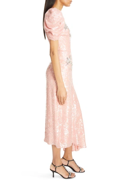 Shop Erdem Floral Crystal Sequin Short Sleeve Cocktail Dress In Pink