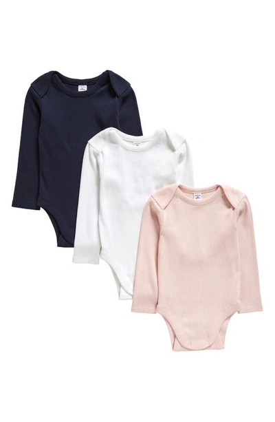Shop Nordstrom Kids'  Grow With Me 3-pack Organic Cotton Adjustable Bodysuits In Pink- Navy Pack