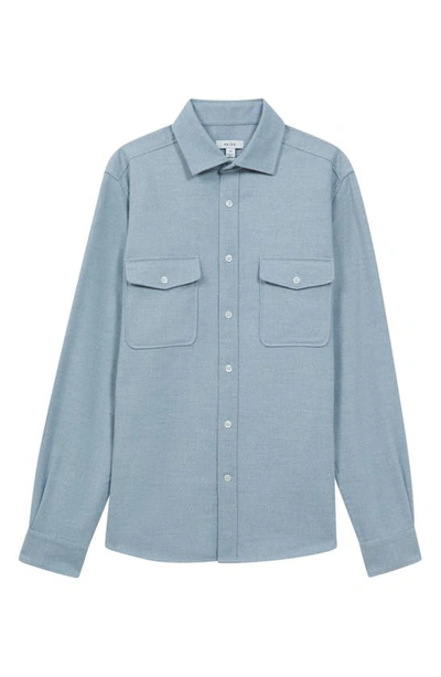 Shop Reiss Chaser Twill Button-up Shirt In Soft Blue Melange
