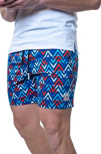 Maceoo Swim Lion Patriot Swim Trunks In Blue Multi