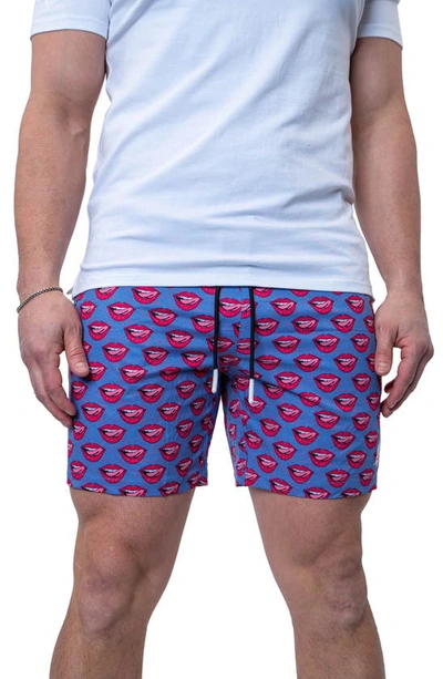 Shop Maceoo Swim Lion Redlips Swim Trunks In Blue