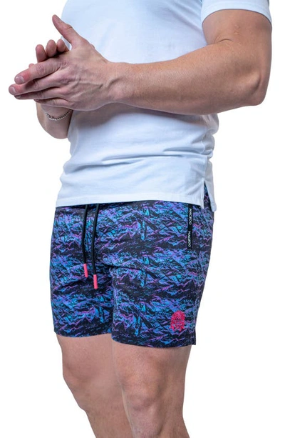 Maceoo Swim Lion Purple Texture Swim Trunks In Black