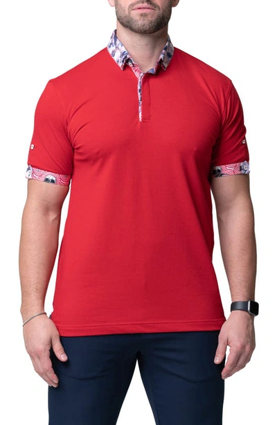 Shop Maceoo Mozart Solid Ripple Red Piqué Button-down Polo
