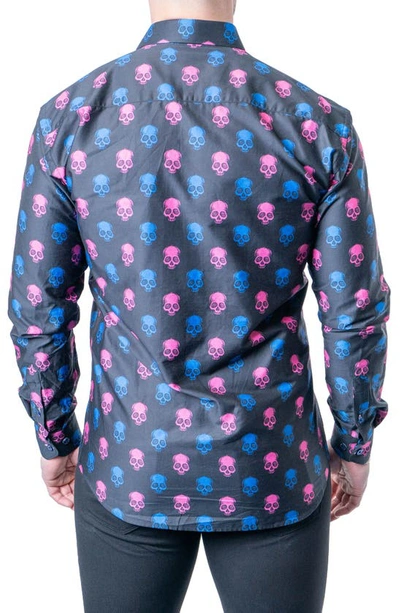 Shop Maceoo Fibonacci Skull Print Contemporary Fit Button-up Shirt In Black