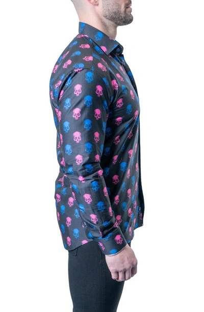 Shop Maceoo Fibonacci Skull Print Contemporary Fit Button-up Shirt In Black