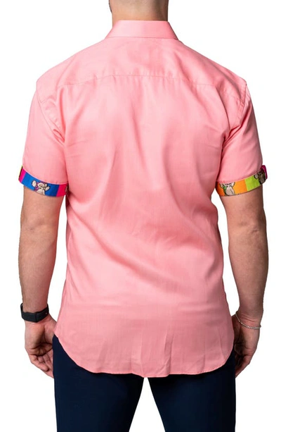 Maceoo Galileo Pazole Pink Short Sleeve Cotton Button-up Shirt In Pink
